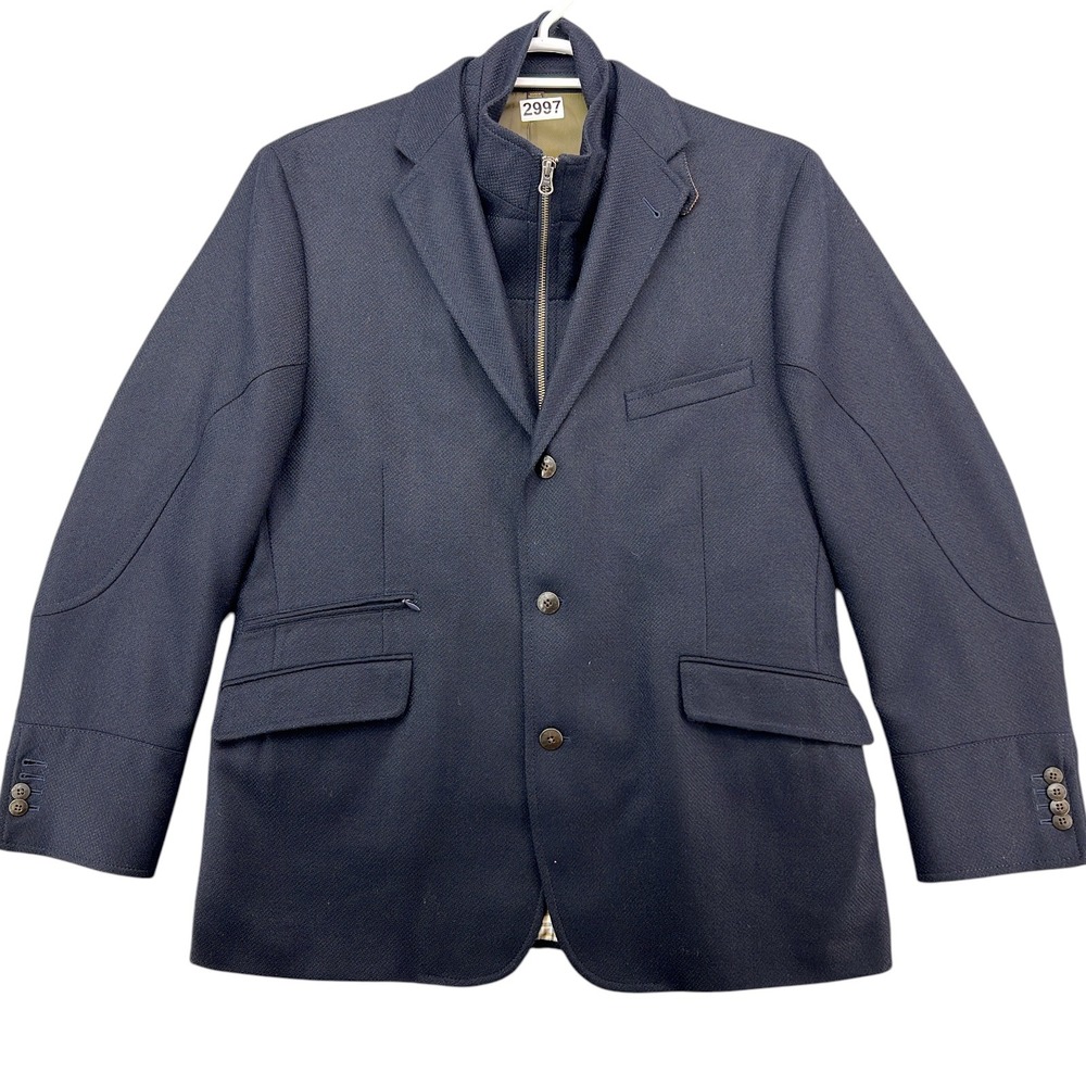 Kroon Blazer Ritchie Men 42R Navy Blue Wool Cashmere Zip Bib Sport Coat KF230